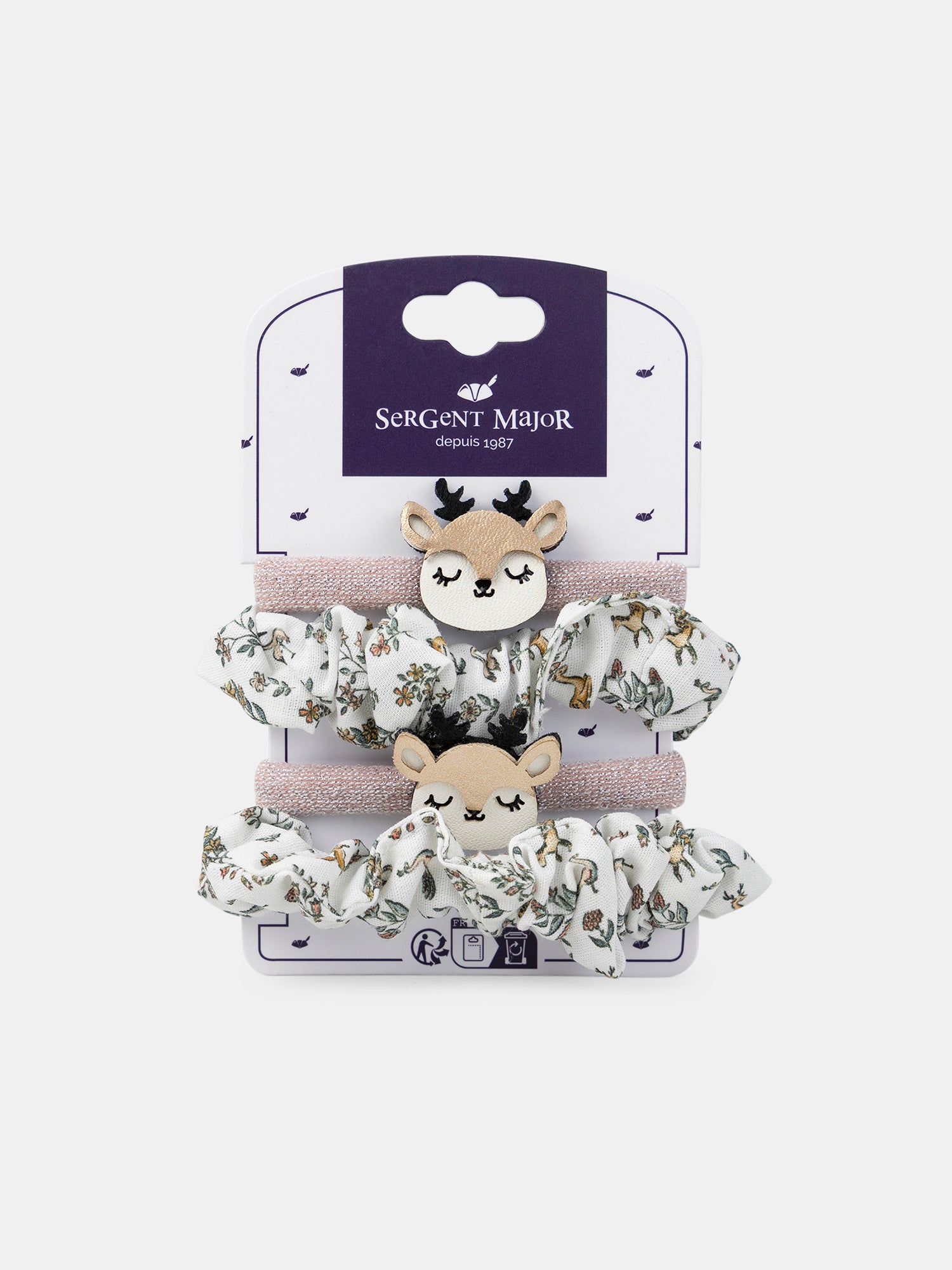 Set di 2 paia di elastici per capelli con testa di cerbiatto o stampa floreale per ragazze