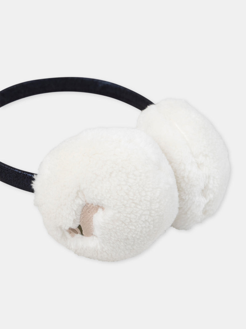 Cuffie Ecru con Ricamo di Cane per Ragazze