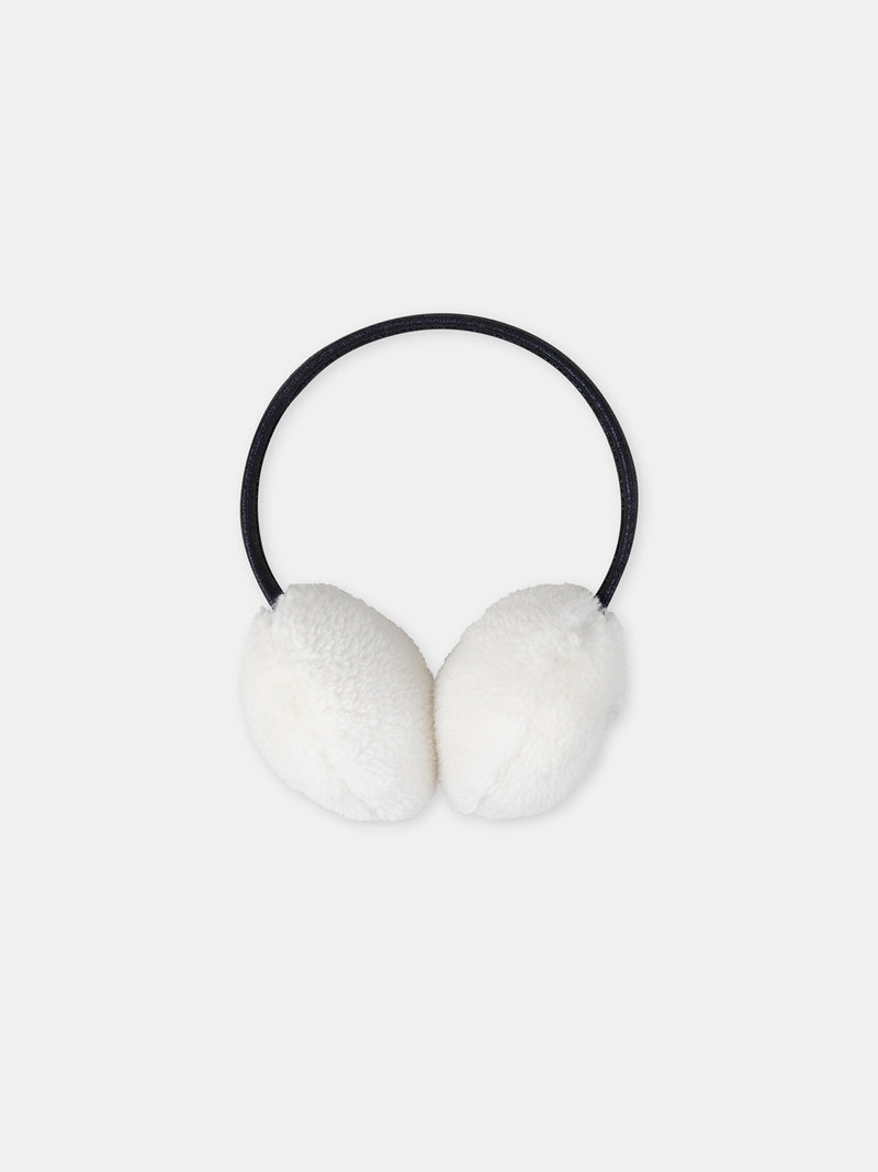 Cuffie Ecru con Ricamo di Cane per Ragazze