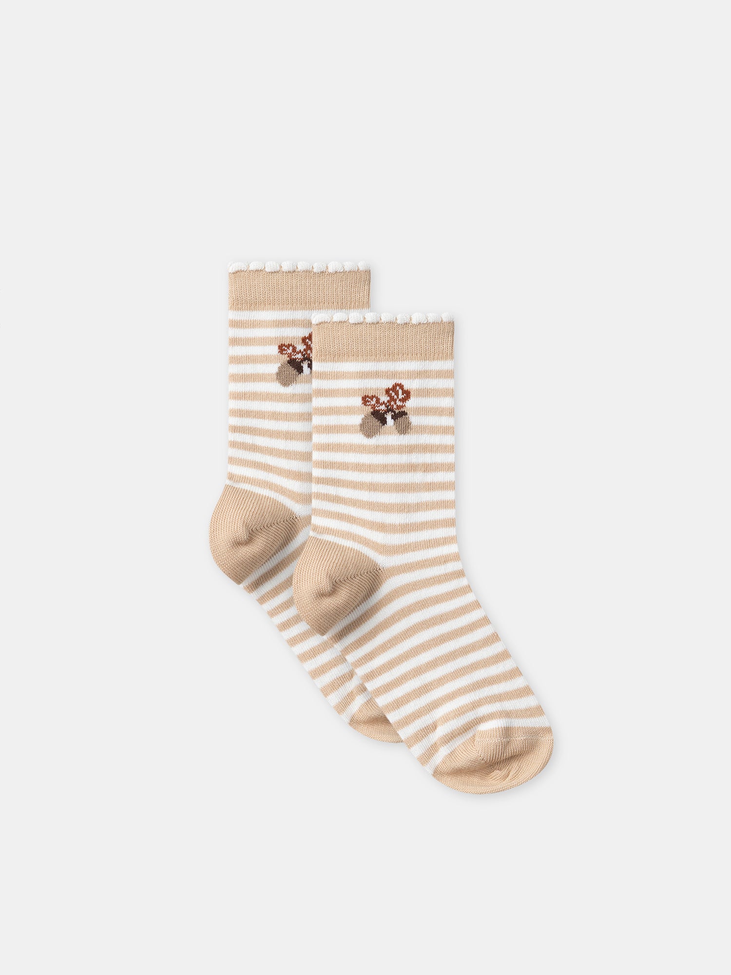 Calzini a righe beige con motivo di ghiande BIMBA