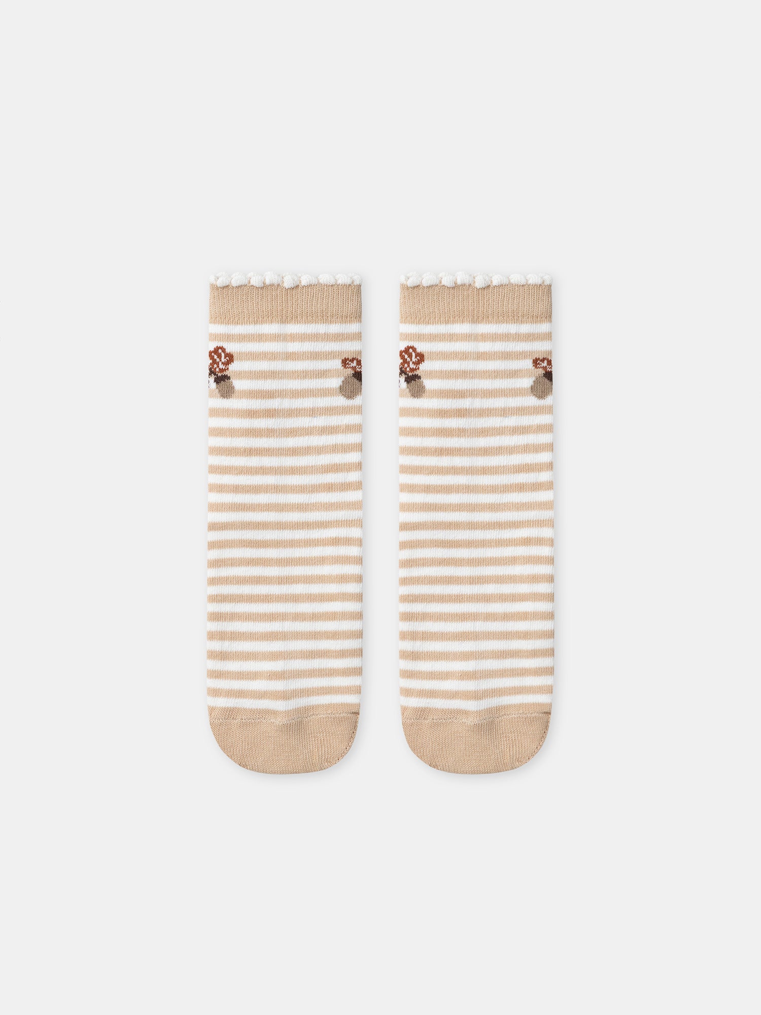 Calzini a righe beige con motivo di ghiande BIMBA
