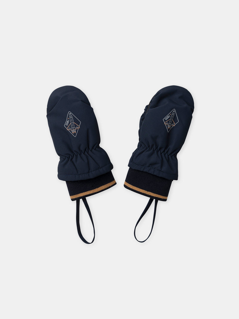 Guanti blu scuro con stampa di razzi per bambini