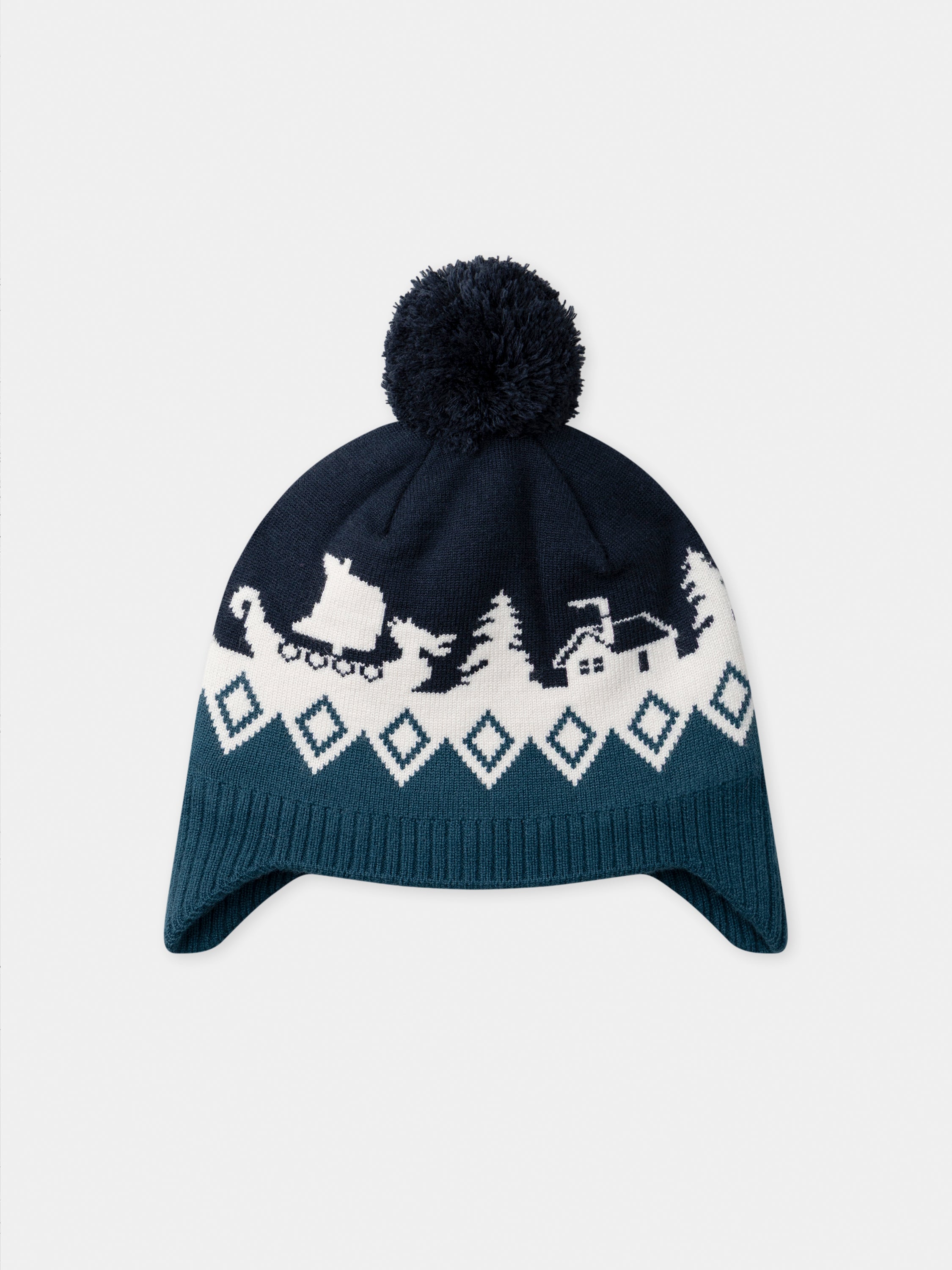 Berretto con pompon e motivo jacquard per bambino