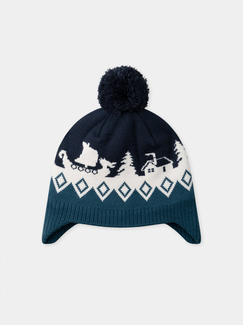 Berretto con pompon e motivo jacquard per bambino