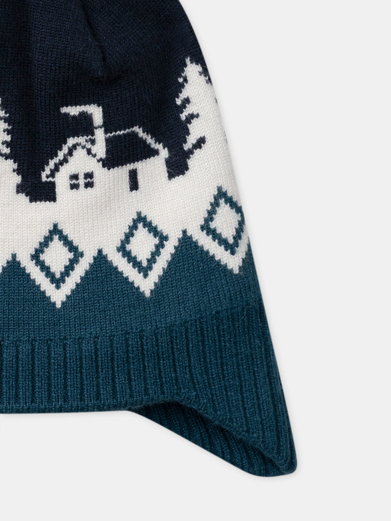 Berretto con pompon e motivo jacquard per bambino
