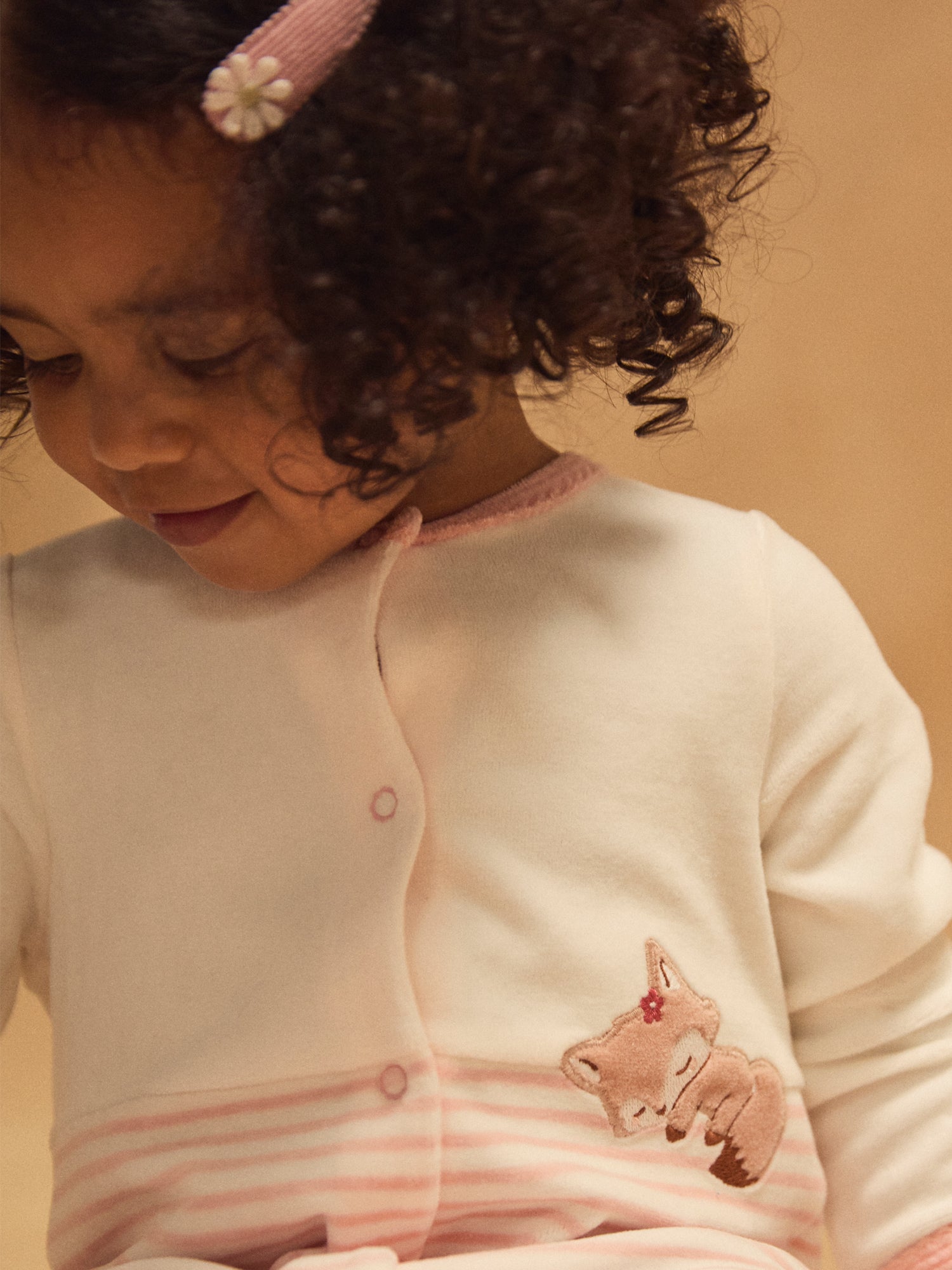 Sacco a pelo a righe rosa con patch volpe per bambina