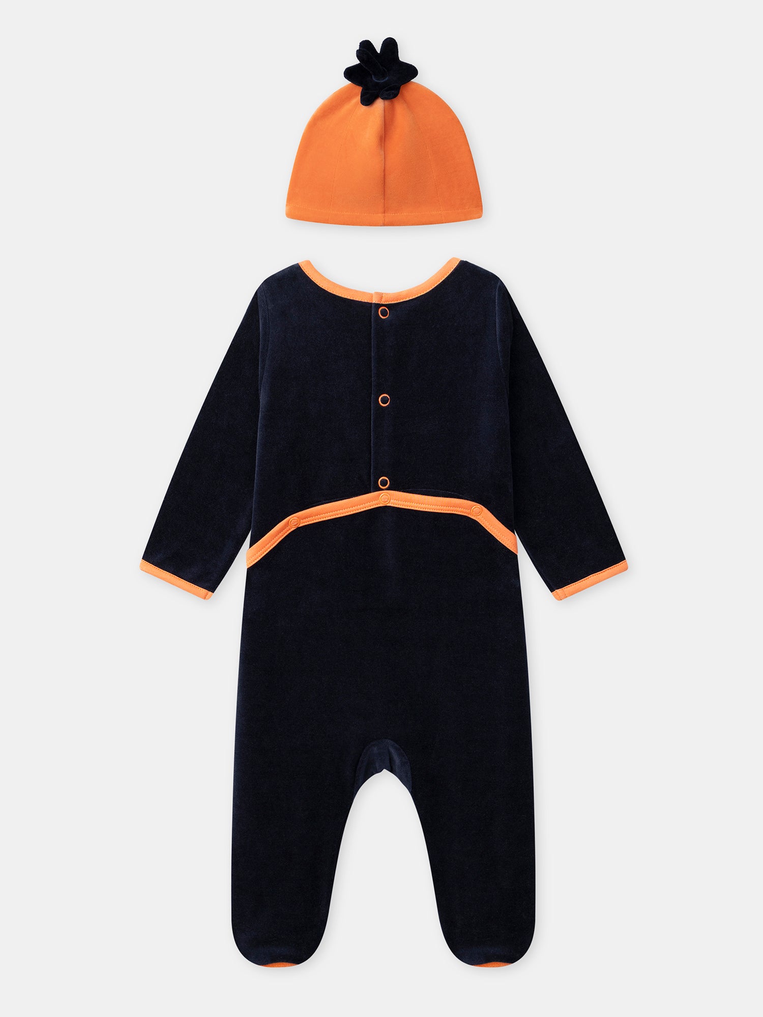 Tutina in velluto blu navy + Cappello di zucca per bambino