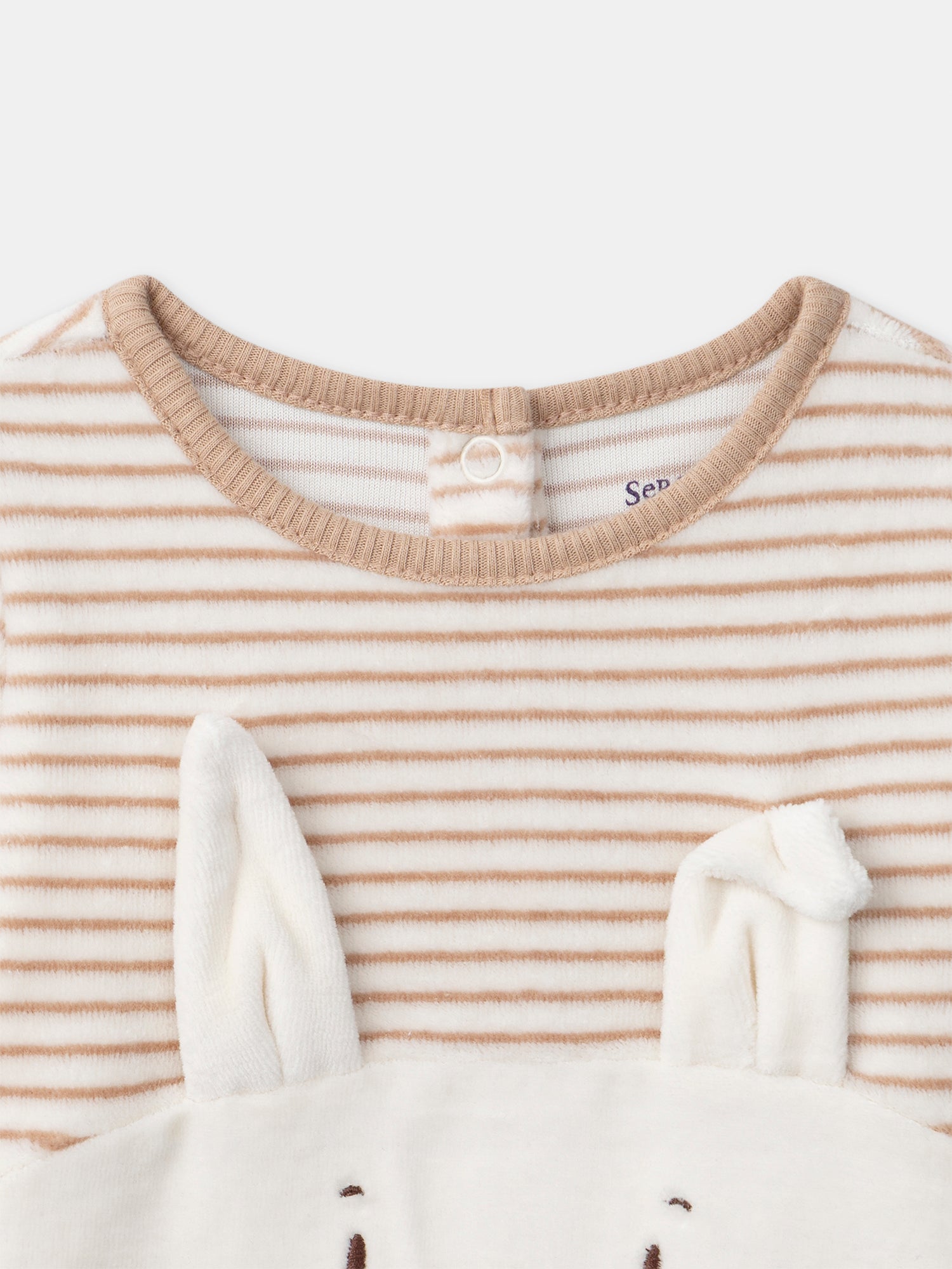 Pigiama écru a righe e coniglio per neonati maschio