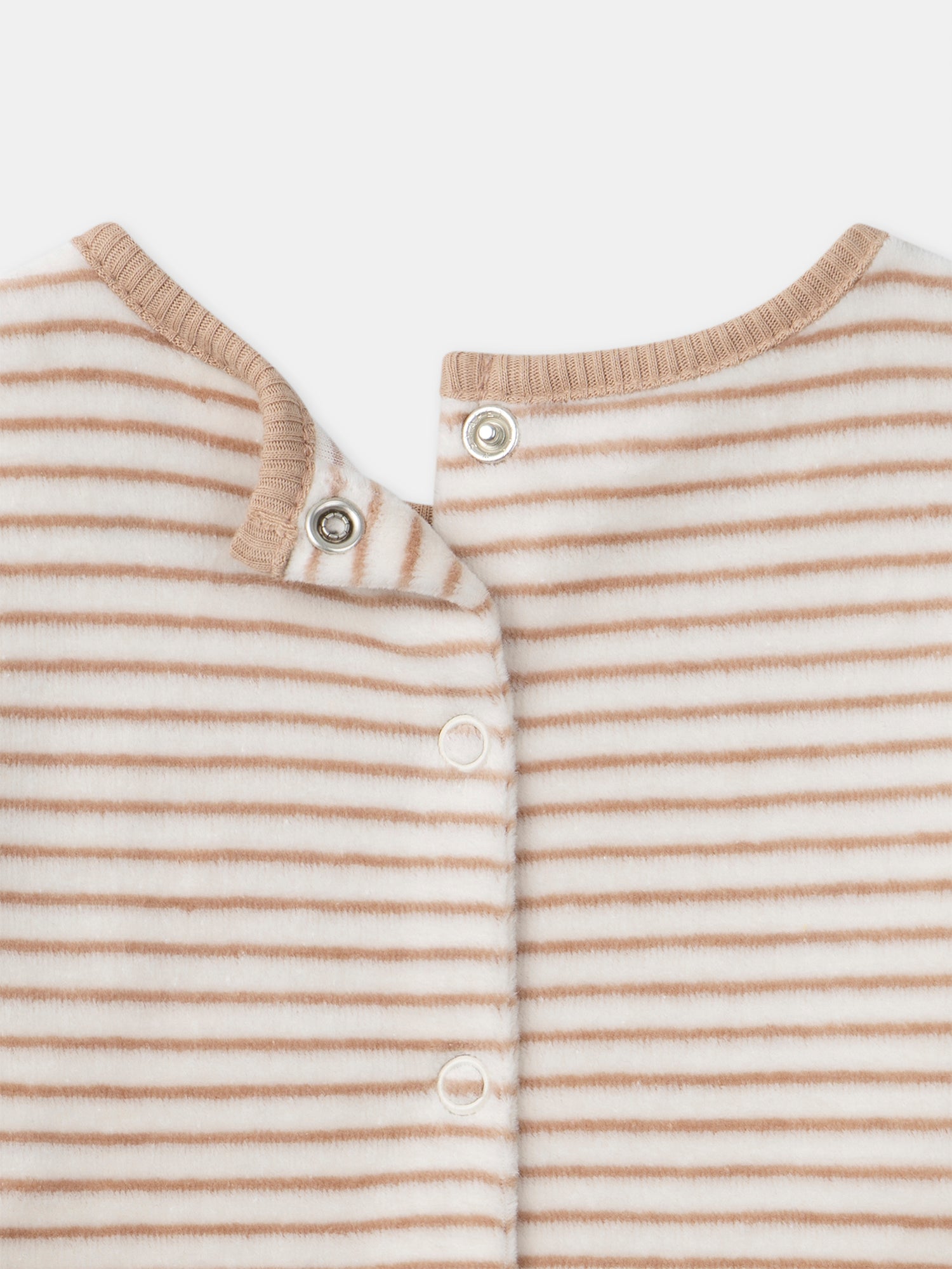 Pigiama écru a righe e coniglio per neonati maschio