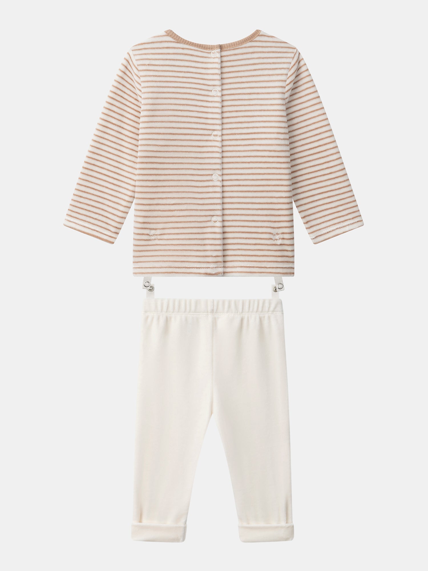 Pigiama écru a righe e coniglio per neonati maschio