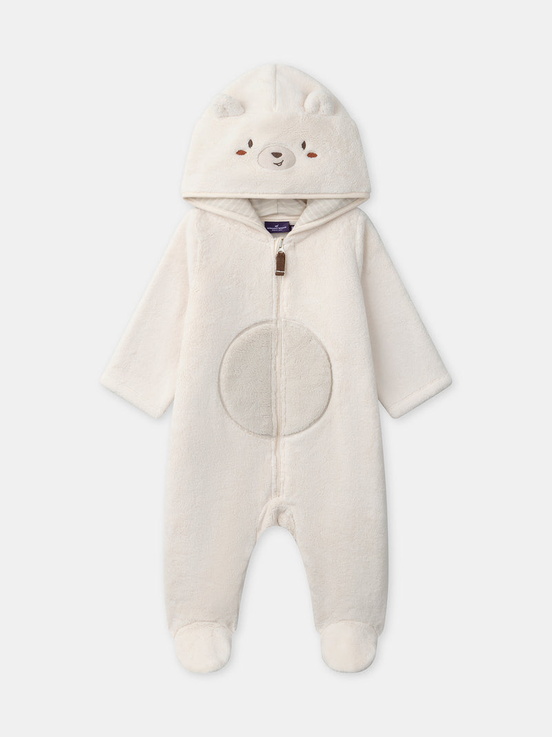 Tutina avorio con cappuccio da orso per neonato maschio
