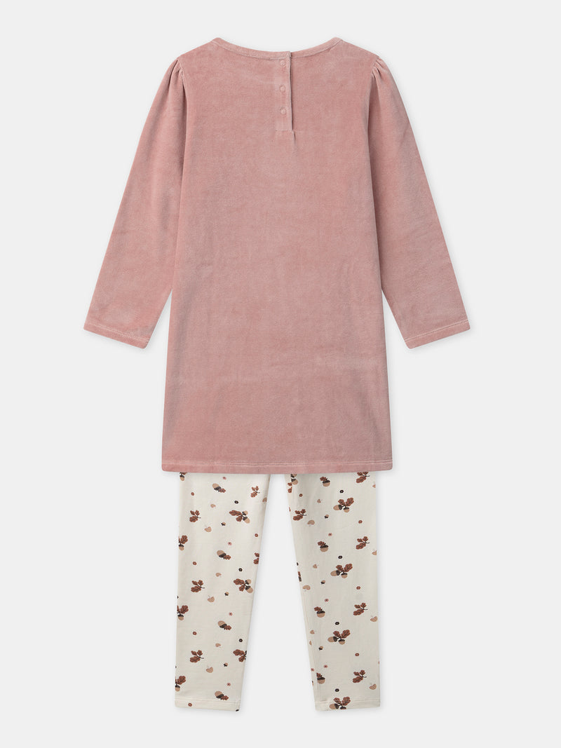 Camicia da notte rosa in velluto stampata con volpi e frange per ragazze
