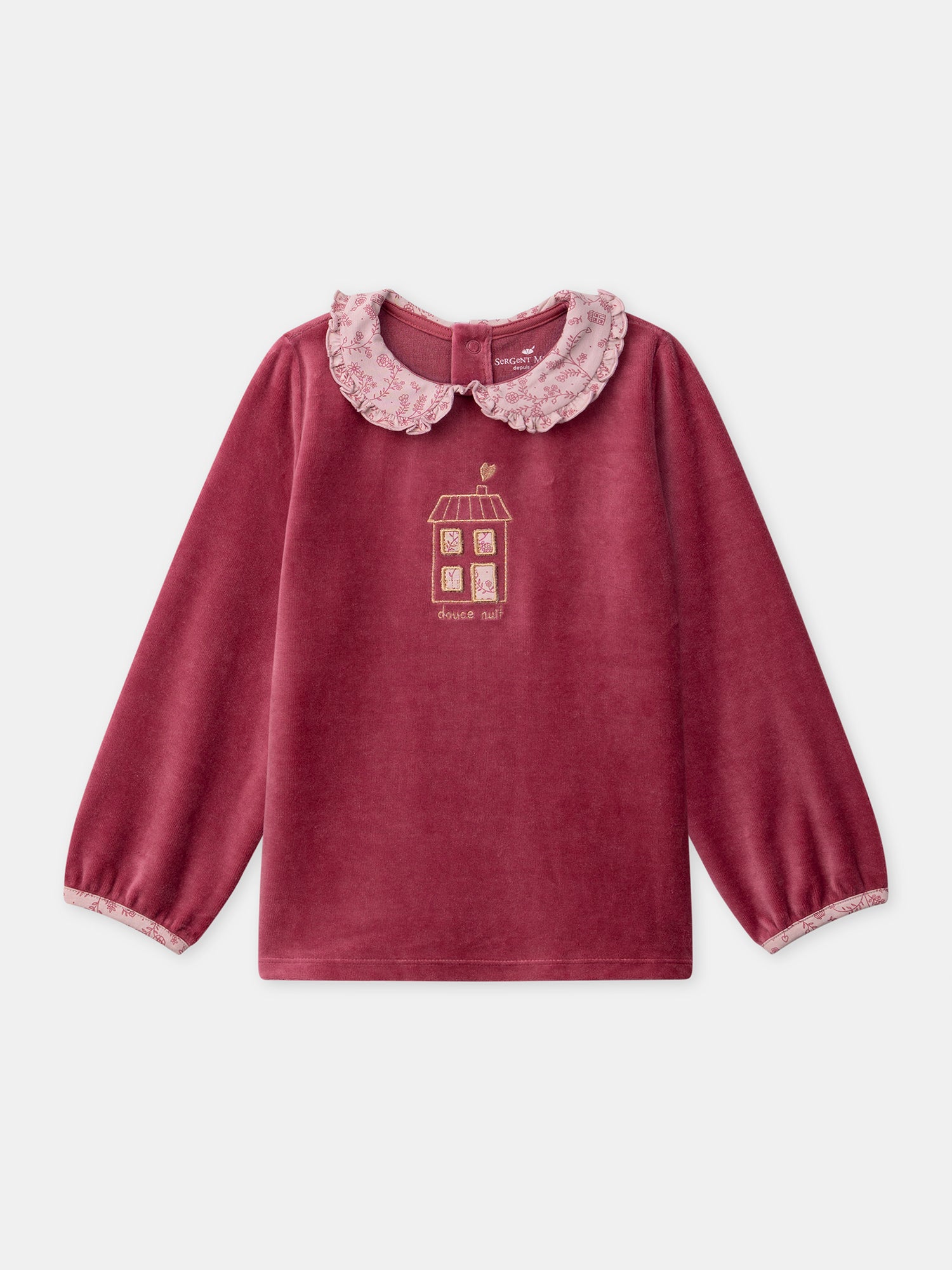 Pigiama in velluto rosa scuro con stampa floreale per ragazze