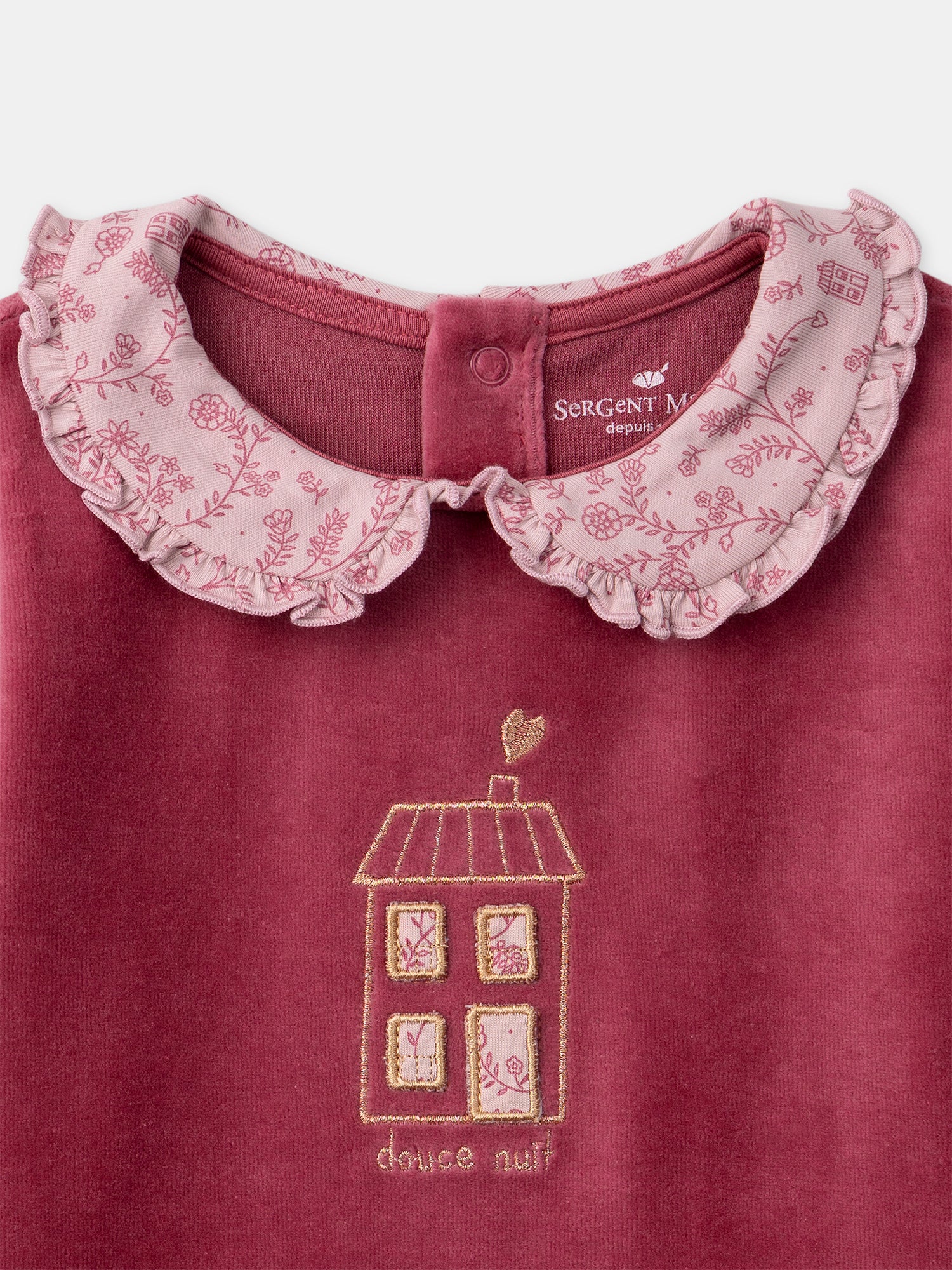 Pigiama in velluto rosa scuro con stampa floreale per ragazze