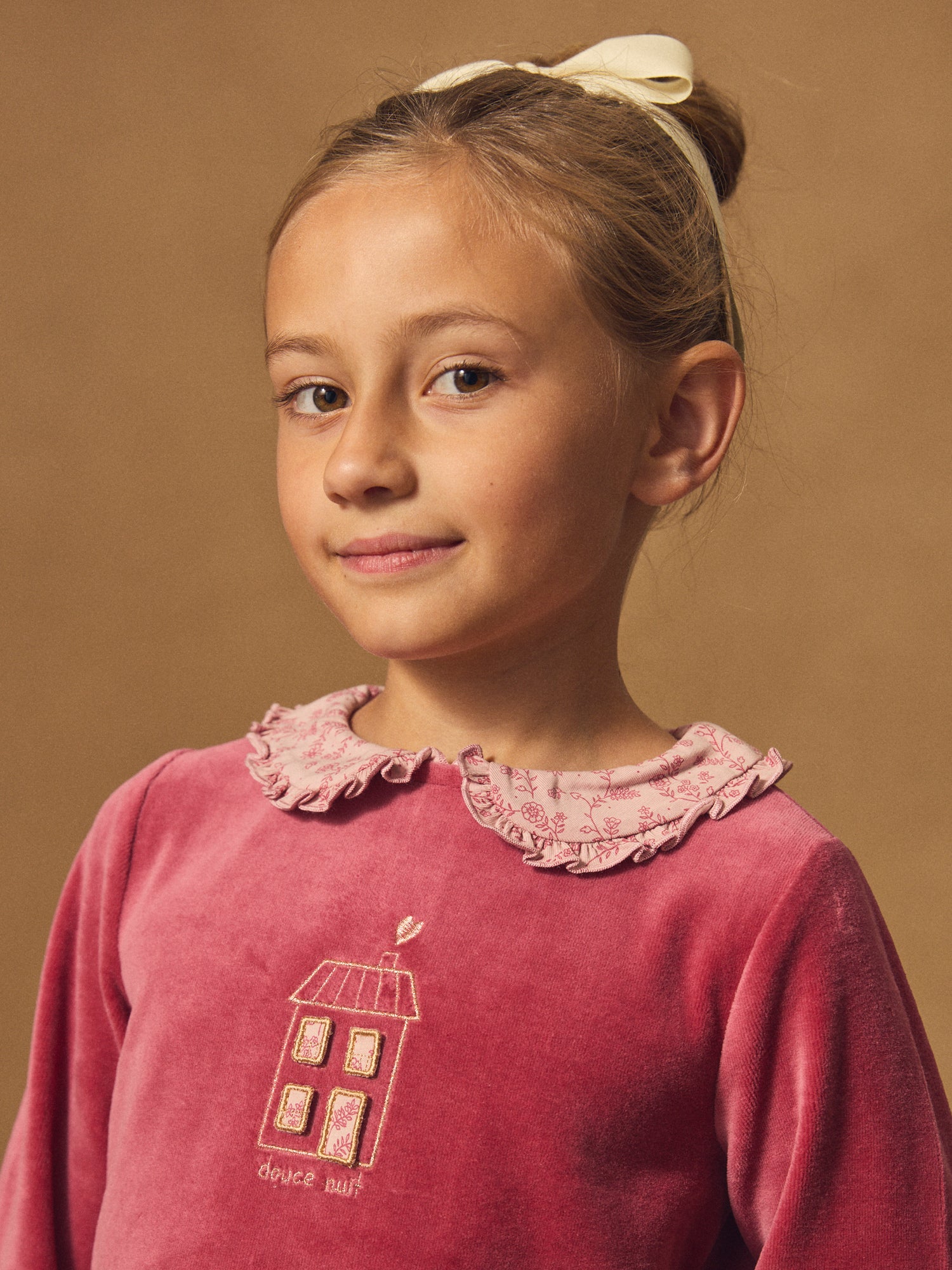 Pigiama in velluto rosa scuro con stampa floreale per ragazze