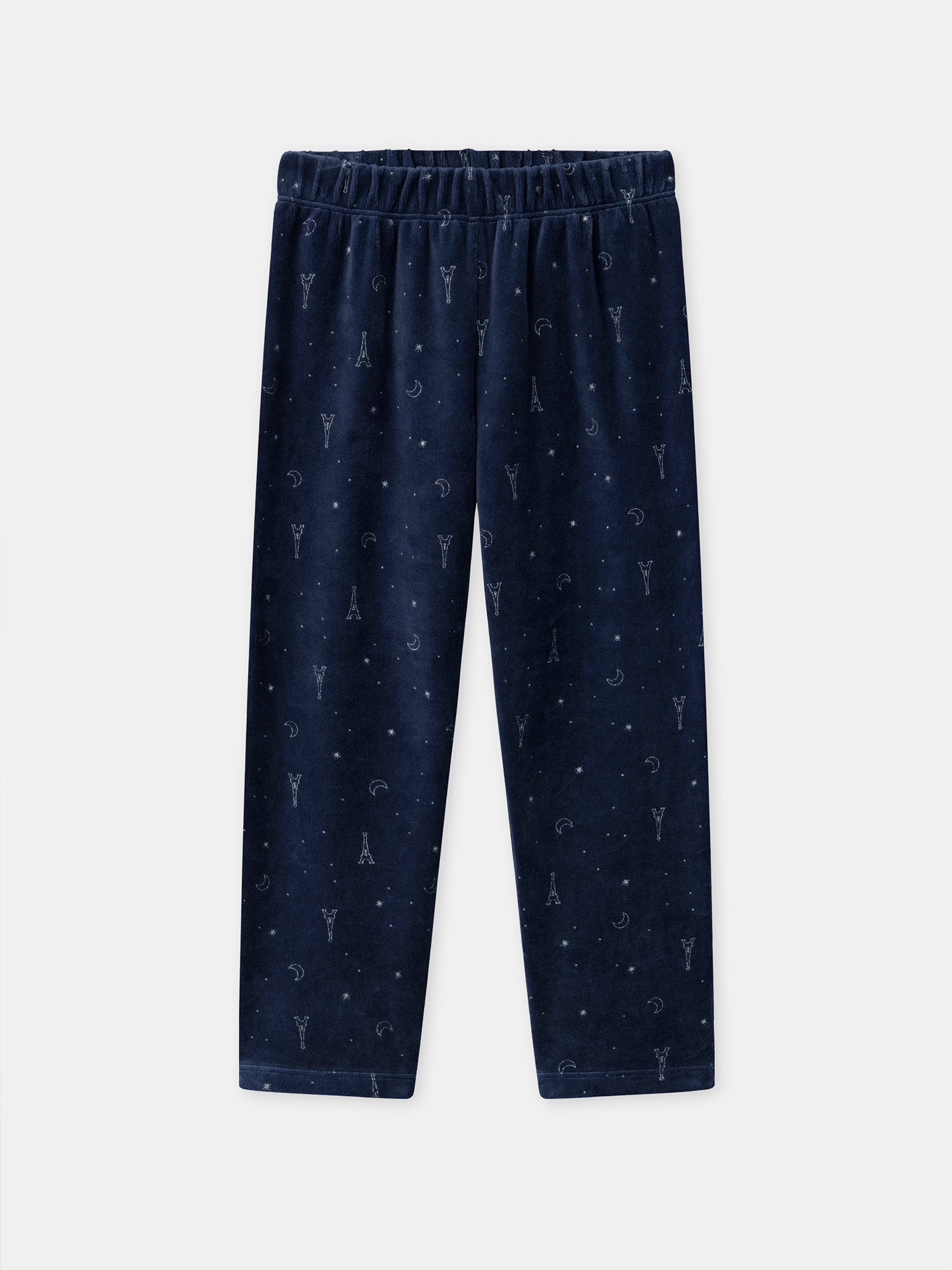 Pigiama Blu Notte in Velour con Stampa Torre Eiffel per Ragazze