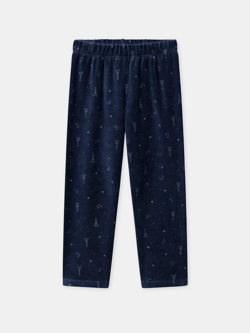 Pigiama Blu Notte in Velour con Stampa Torre Eiffel per Ragazze