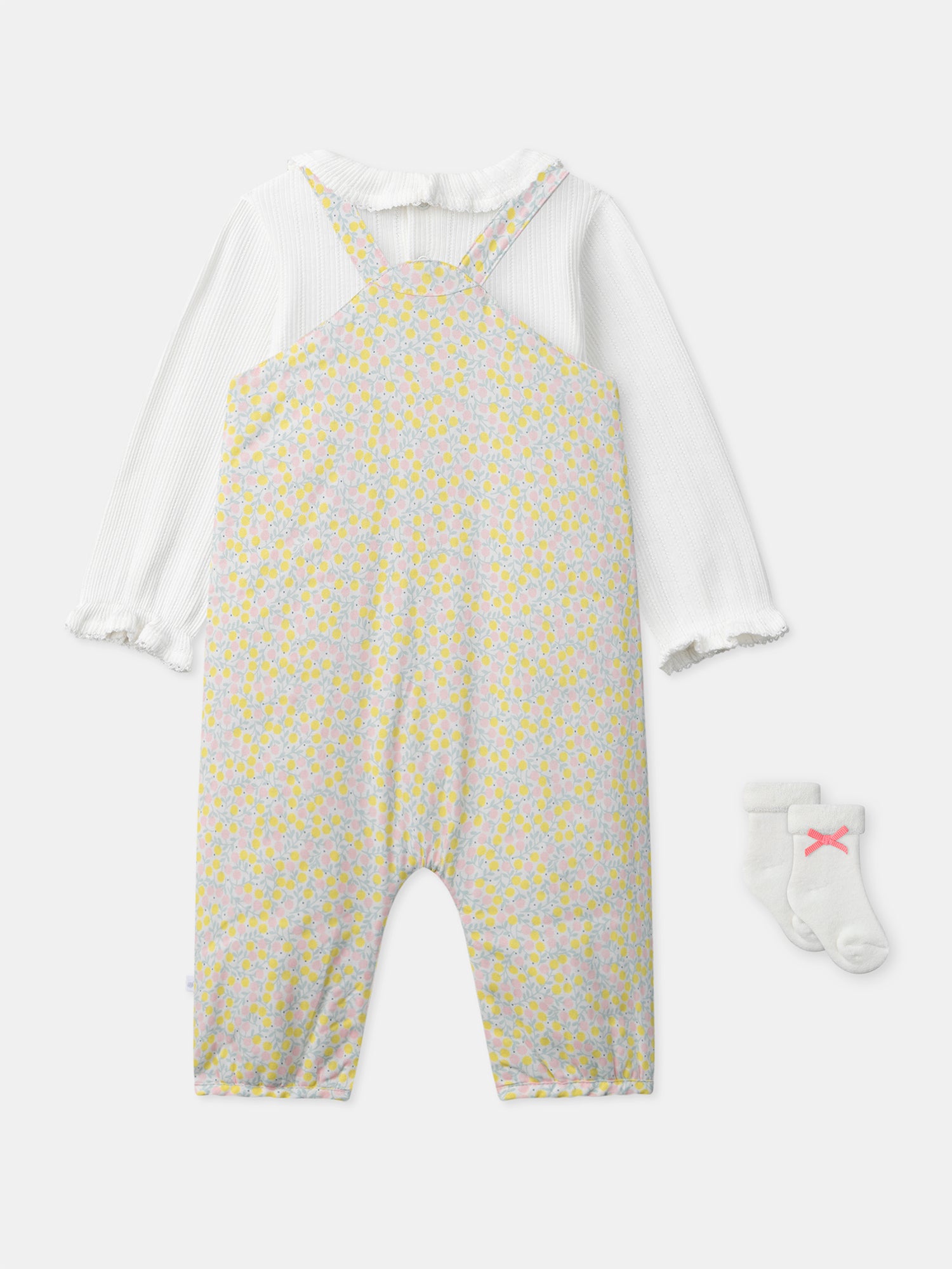 Set floreale + body ecru + calzini con nastro Nascita Bambina