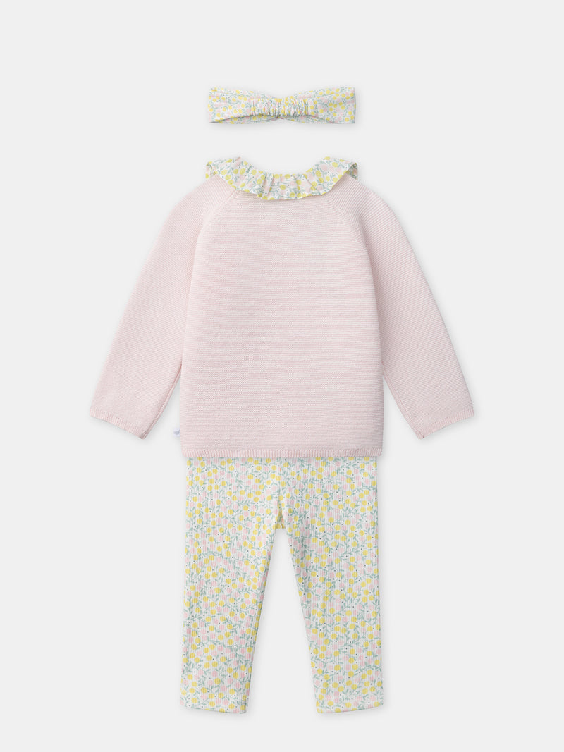 Set maglione rosa + leggings floreali + fascia floreale per neonate