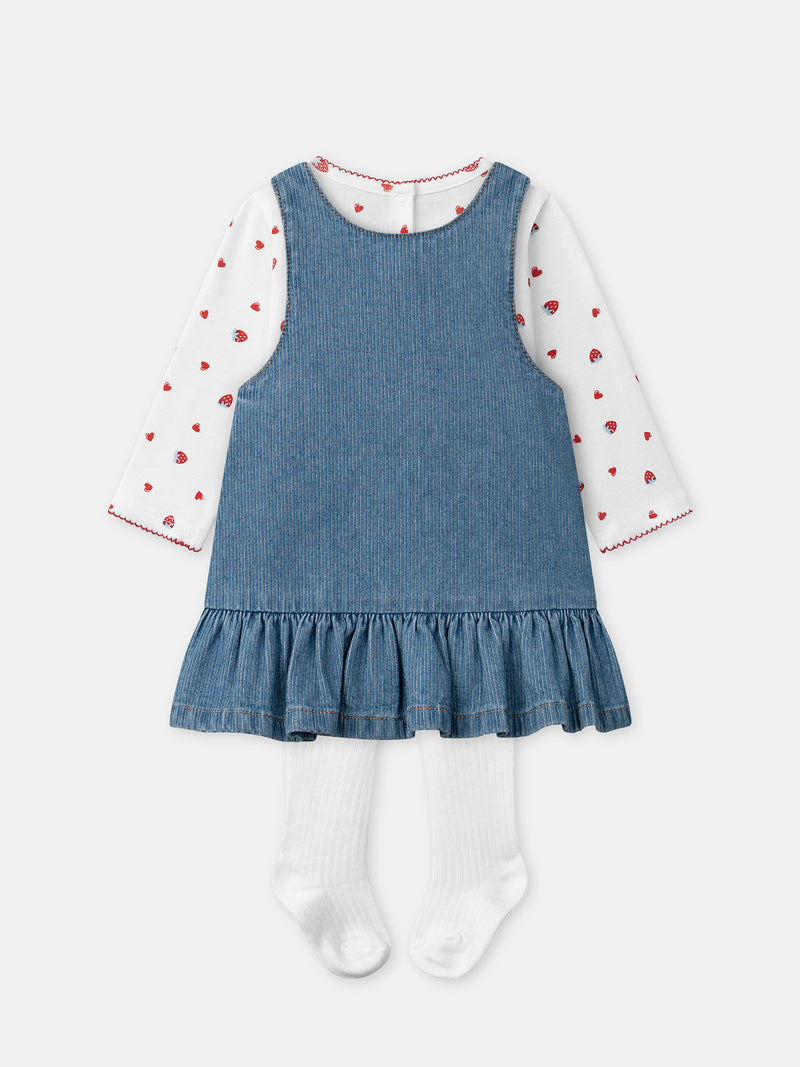 Set t-shirt + salopette + collant per bambina