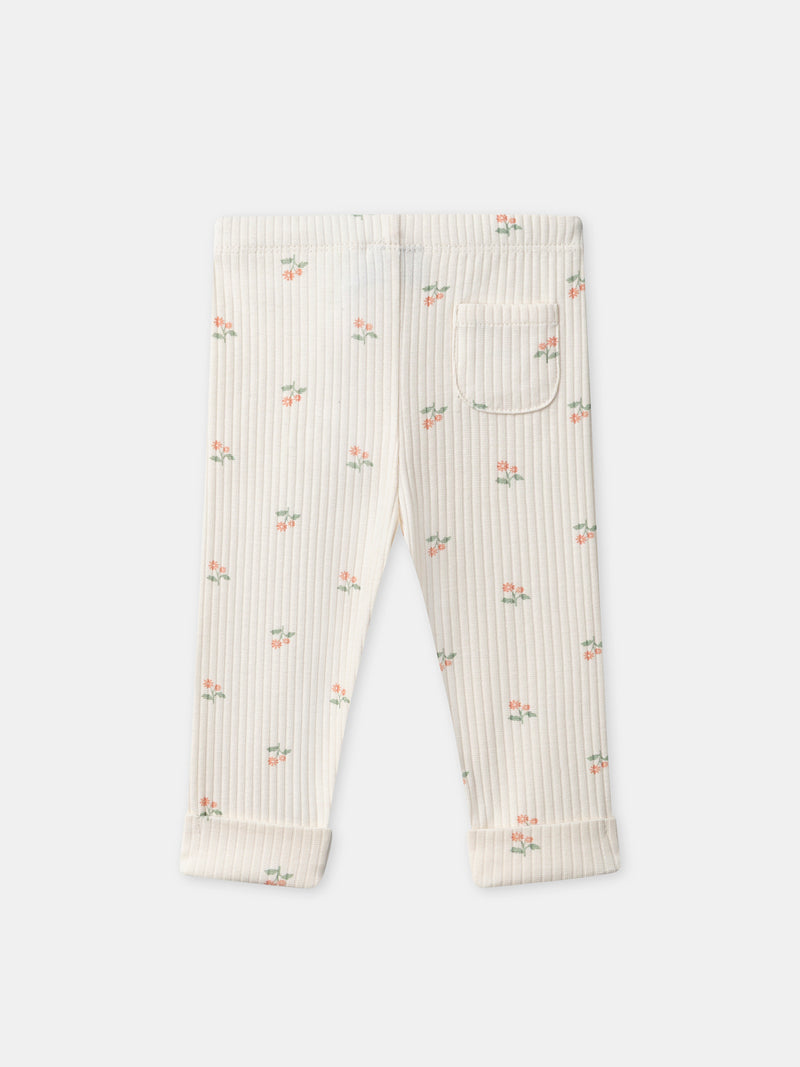 Leggings avorio con stampa floreale per bambina