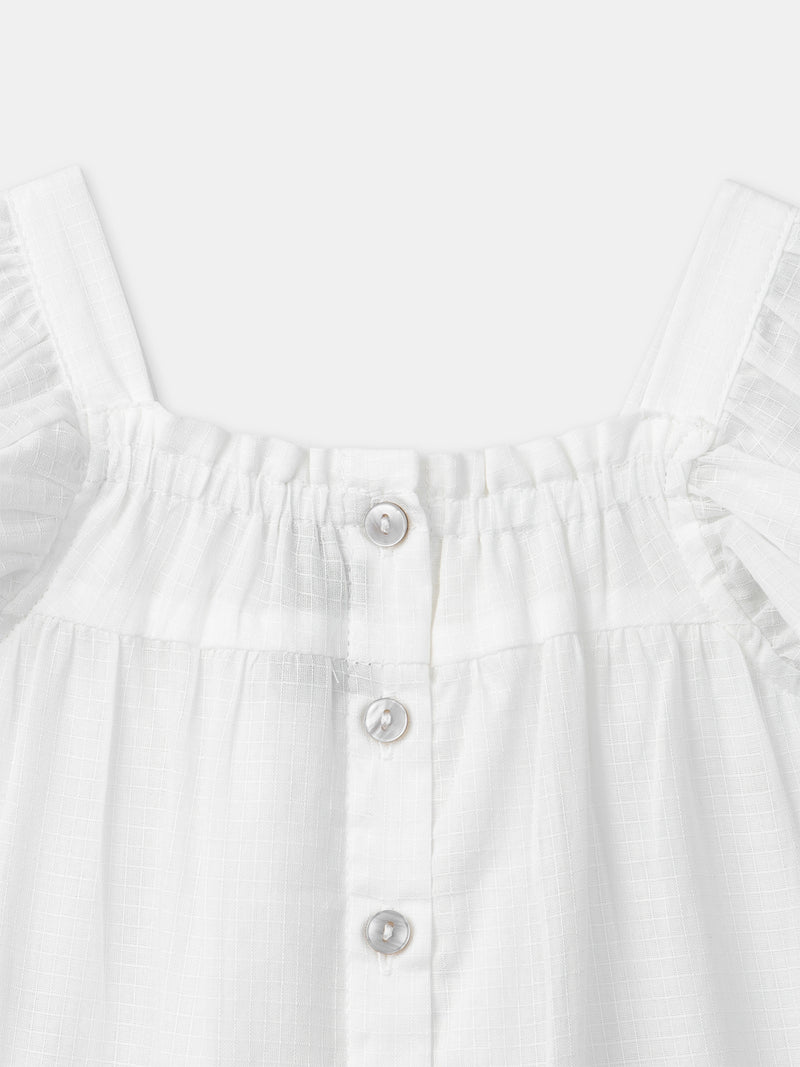 Blusa Ecru con Ricami di Fiori per Bambina