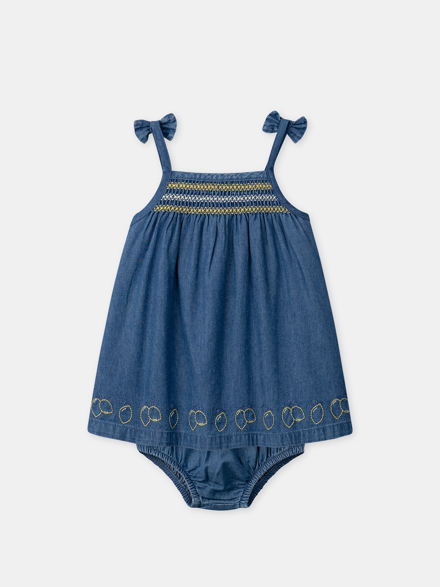 Robe denim à broderies citrons Bébé Fille