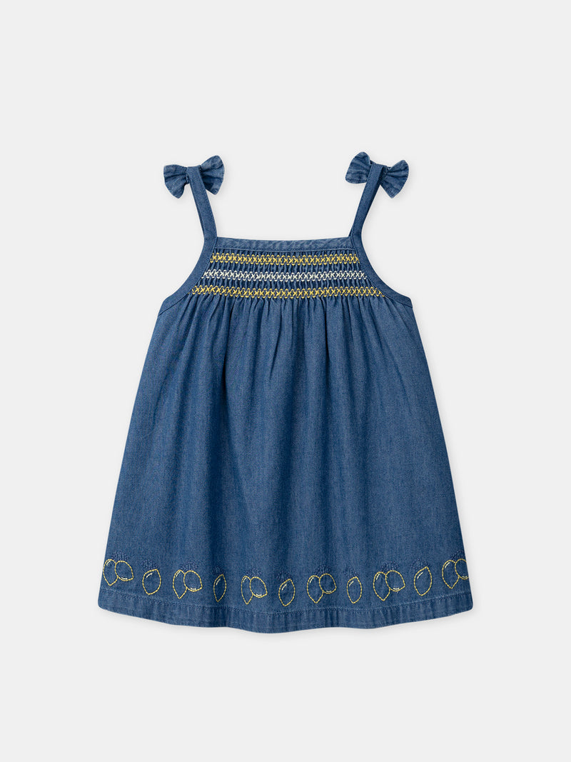 Robe denim à broderies citrons Bébé Fille