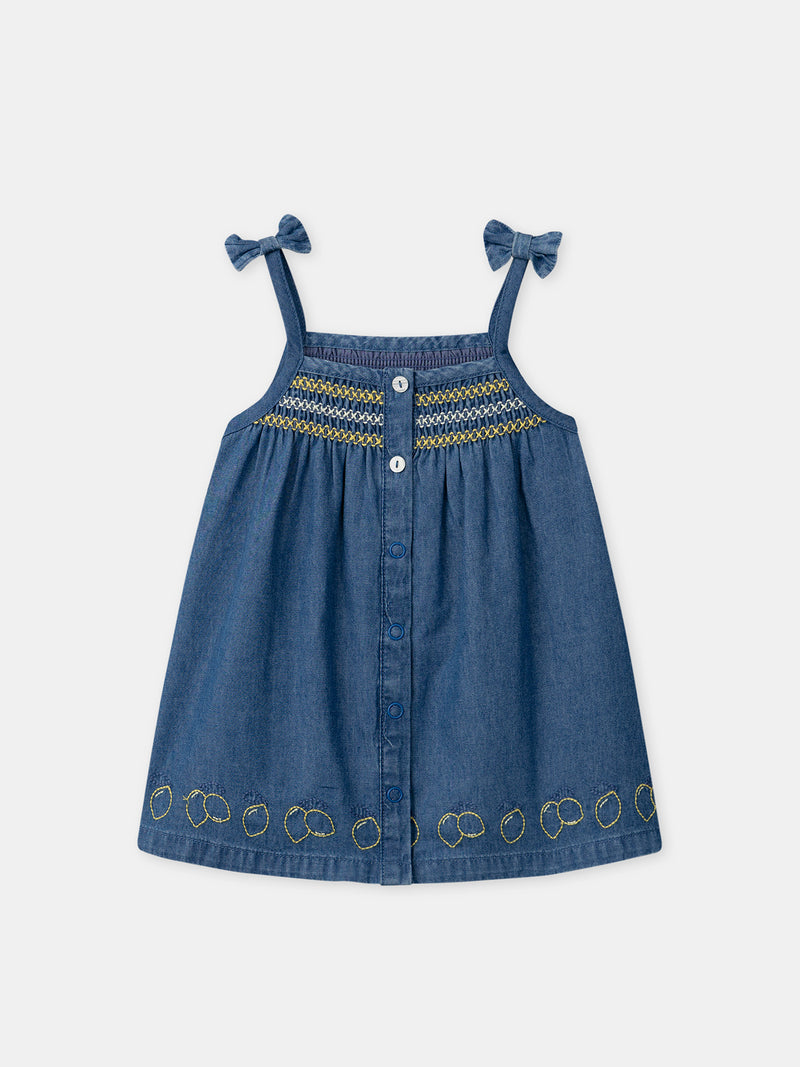 Robe denim à broderies citrons Bébé Fille
