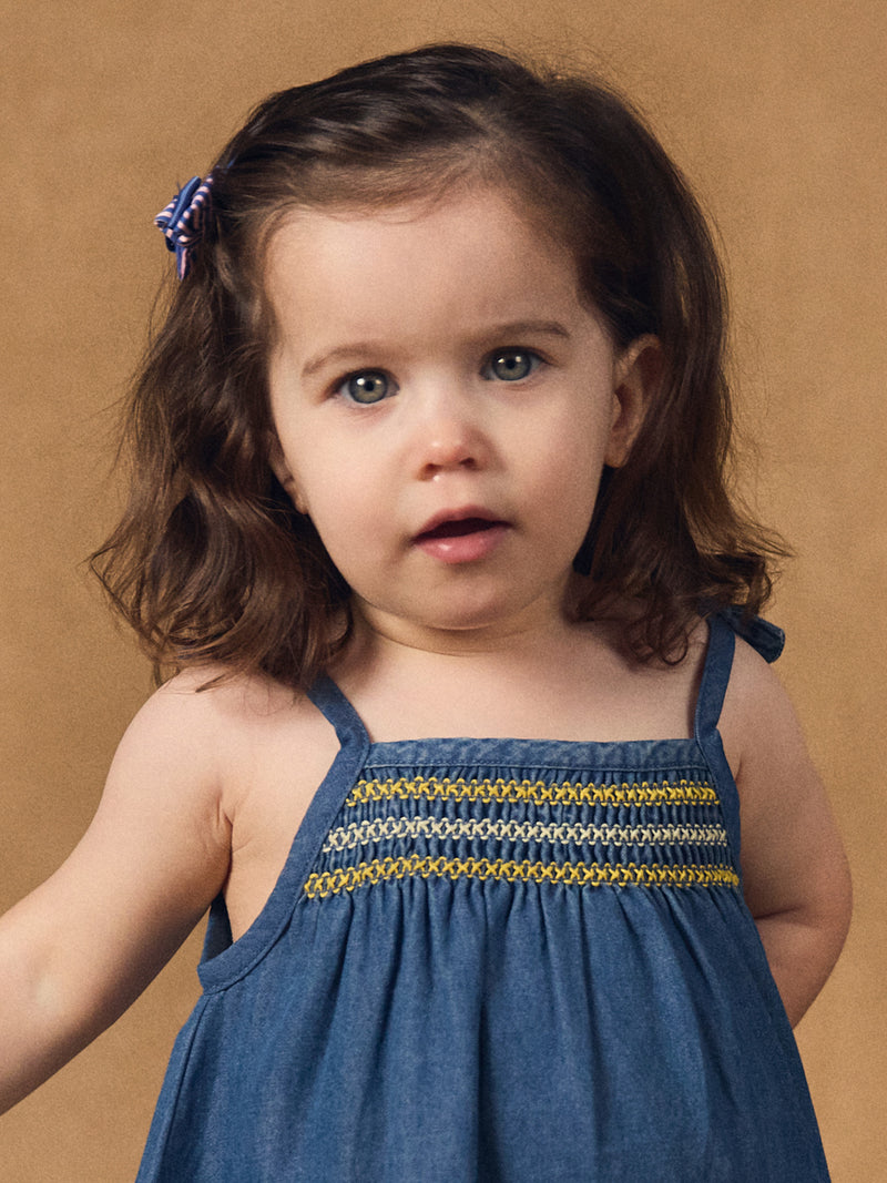 Robe denim à broderies citrons Bébé Fille