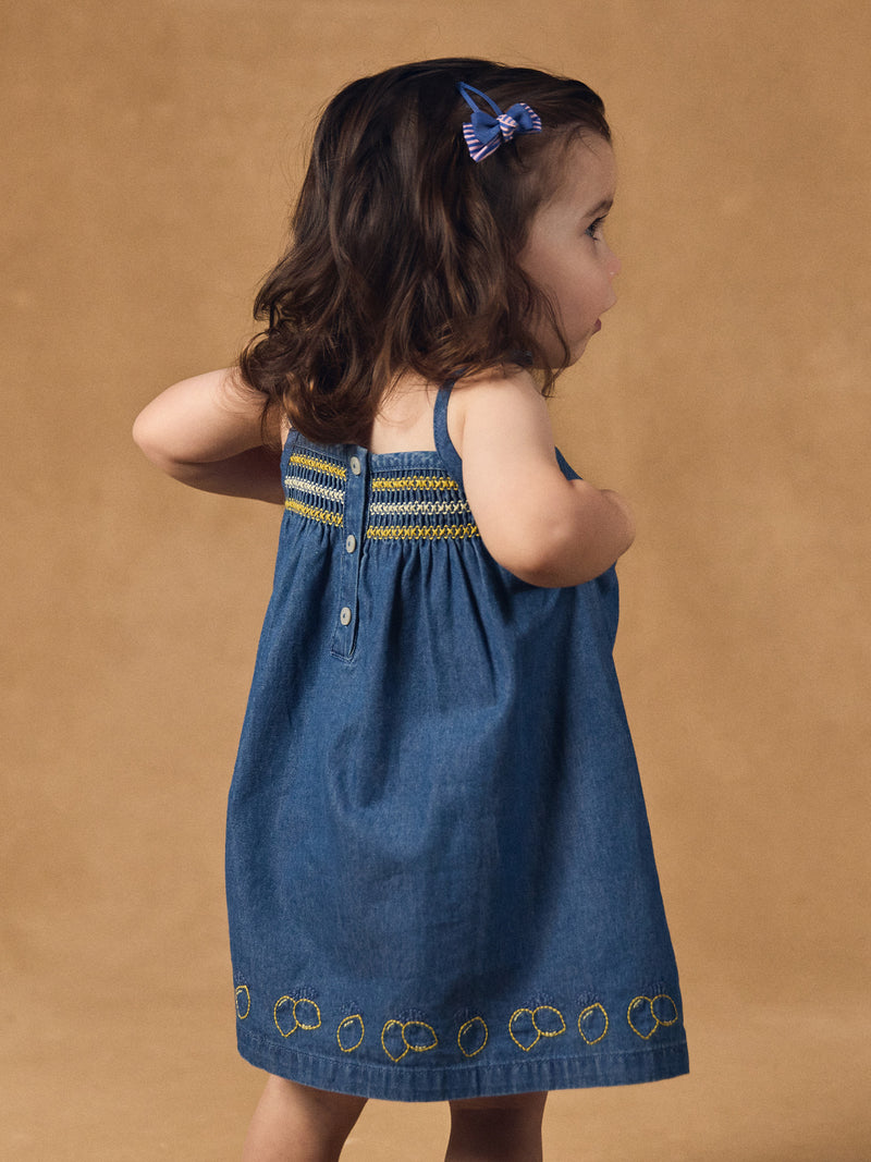 Robe denim à broderies citrons Bébé Fille