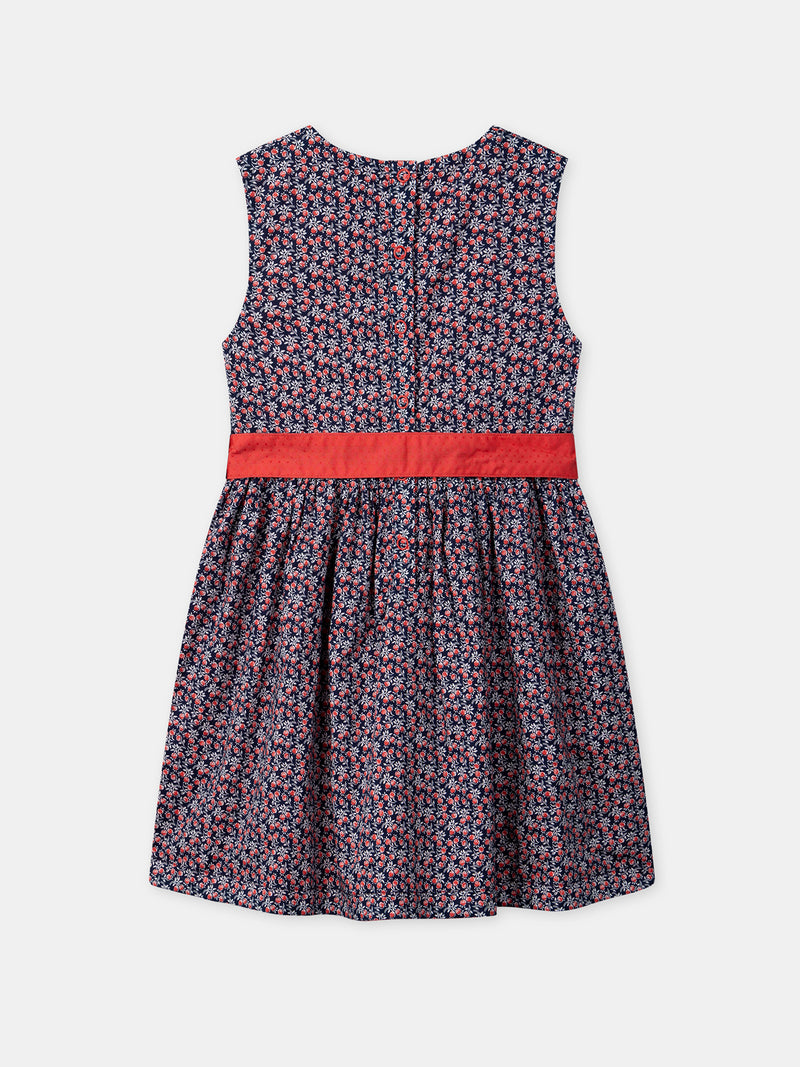 Abito Reversibile Rosso o con Stampa Floreale per Bambina