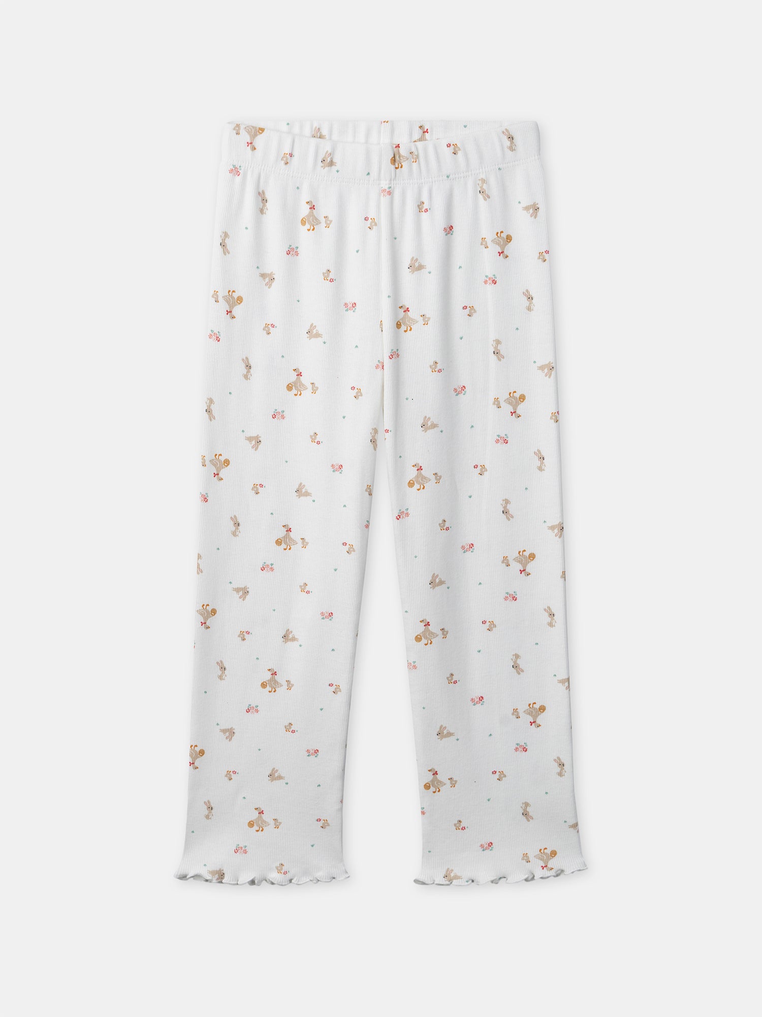 Pigiama ecru con ricami di oche per ragazze