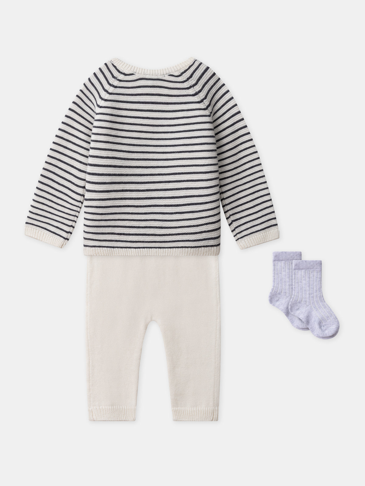 Set di maglieria con cardigan + pantaloni + calzini per nascita unisex