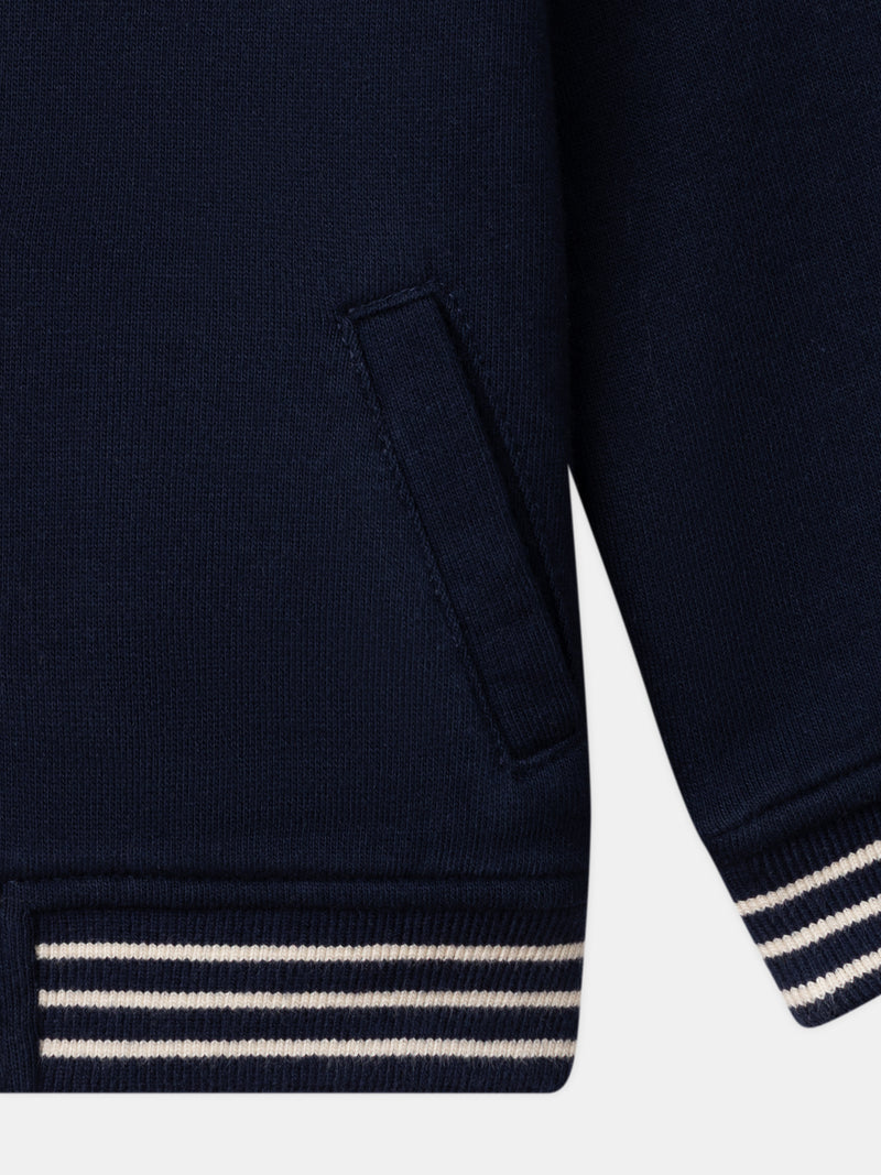Teddy reversibile blu navy o écru con stampa di cani per bambino