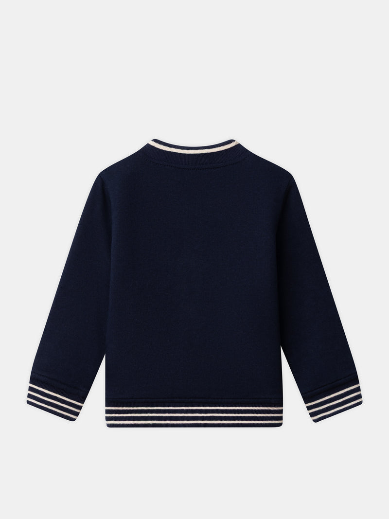 Teddy reversibile blu navy o écru con stampa di cani per bambino
