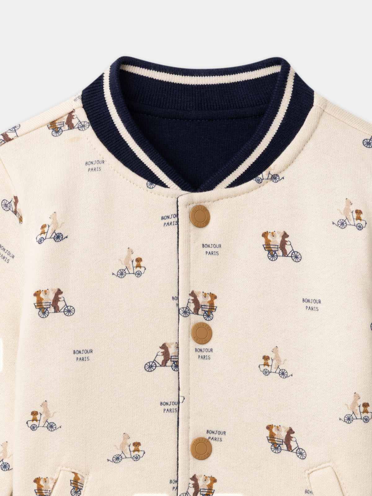 Teddy réversible bleu marine ou écru imprimé chiens Bébé Garçon