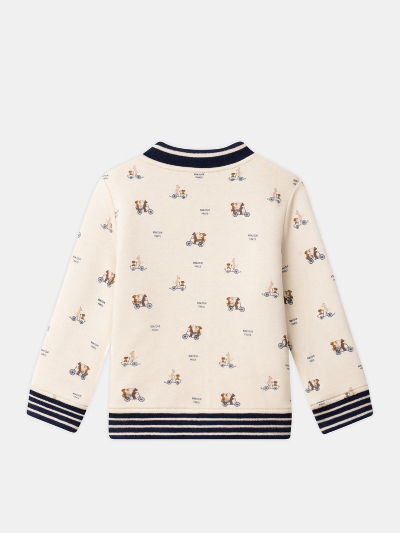 Teddy reversibile blu navy o écru con stampa di cani per bambino