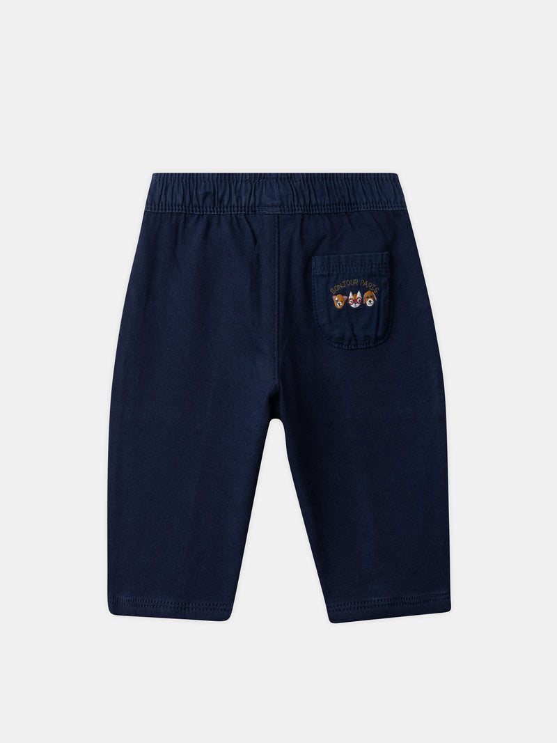 Pantaloni blu navy con ricamo di animali per Bambino Ragazzo