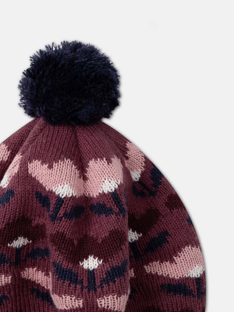 Berretto jacquard floreale con pompon Ragazza