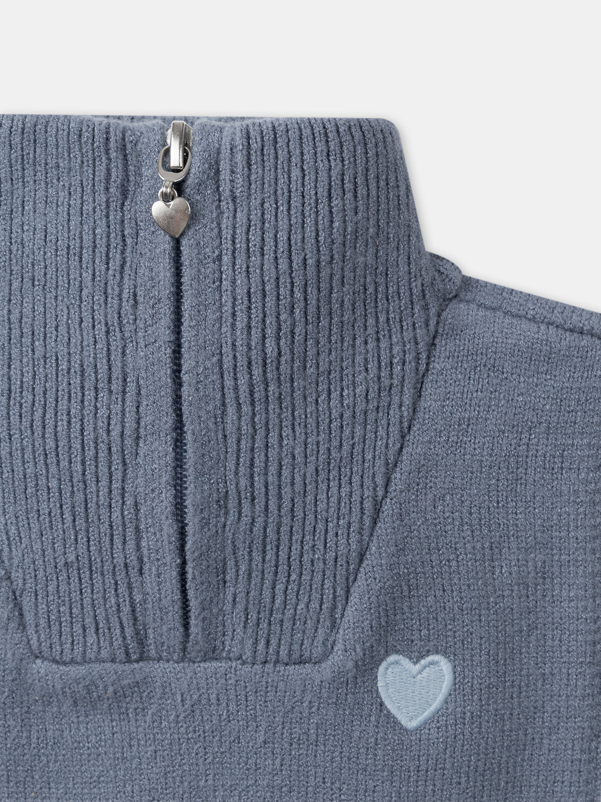 Plastron blu grigiastro con ricamo cuore Ragazza
