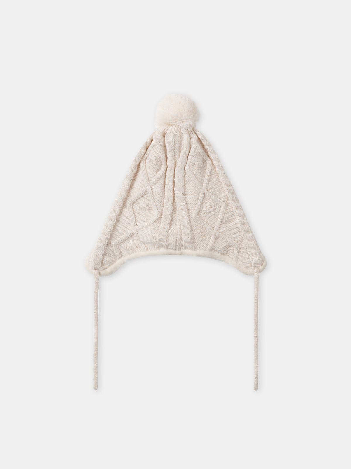Cappello ecru ricci con pompom in pelliccia sintetica bambina