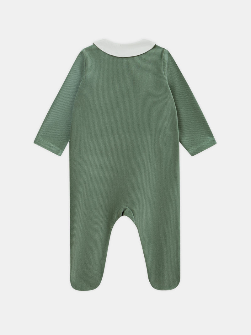 Tutina in velour verde grigiastro con ricamo a forma di lumaca Bambino