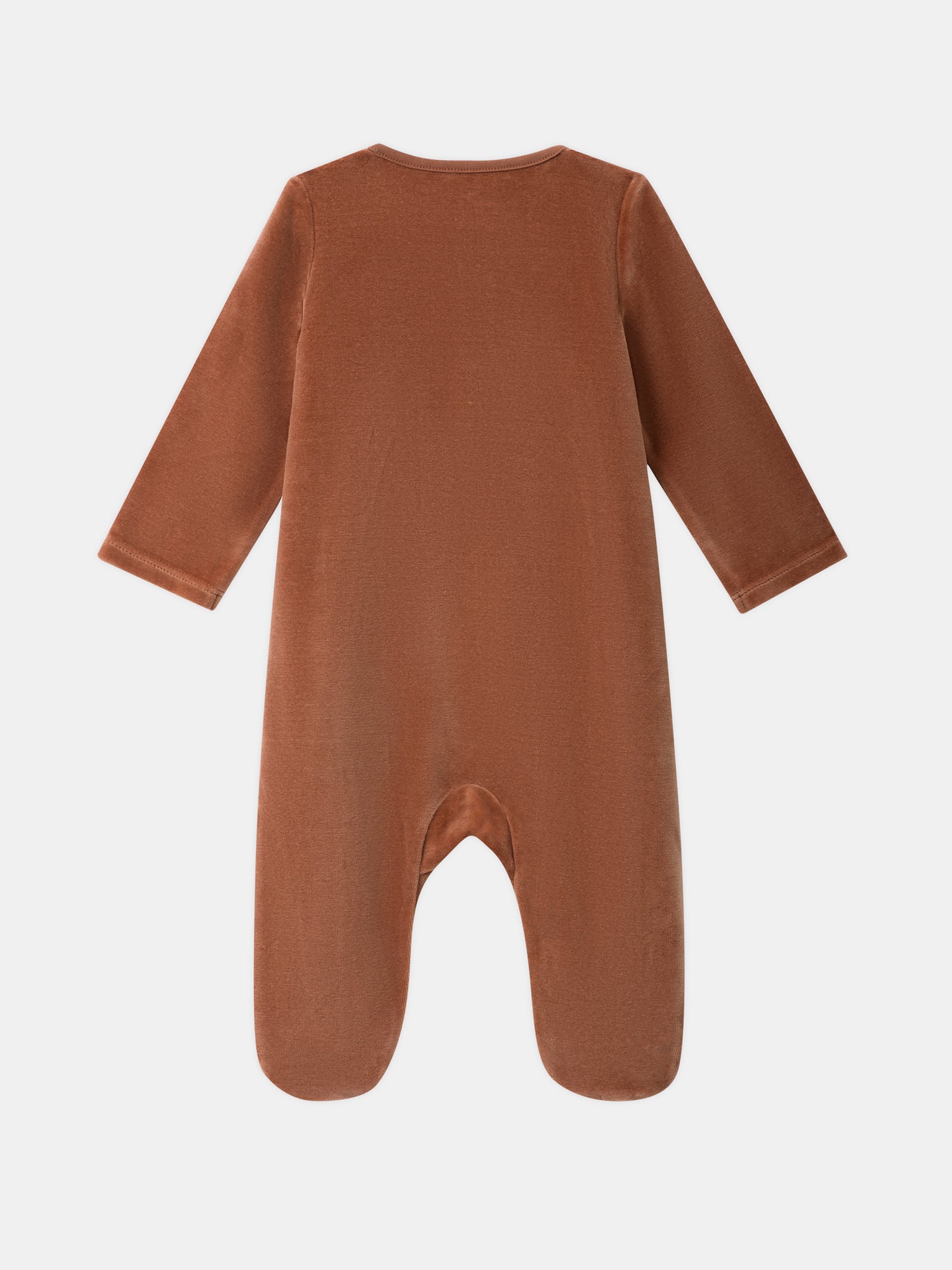 Tutina in velour marrone con patch faccia volpe Bambino