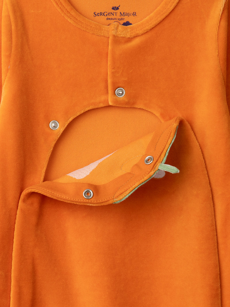 Grenouillère orange citrouille en velours + bonnet Bébé Garçon