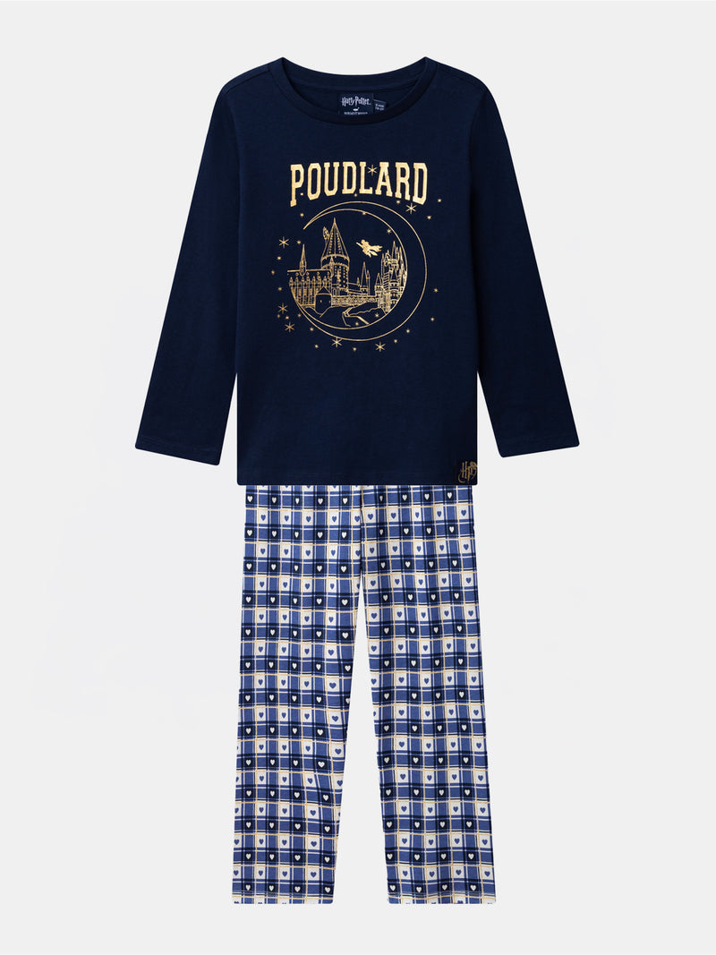 Pigiama Harry Potter blu marino con stampa "Hogwarts" Ragazza