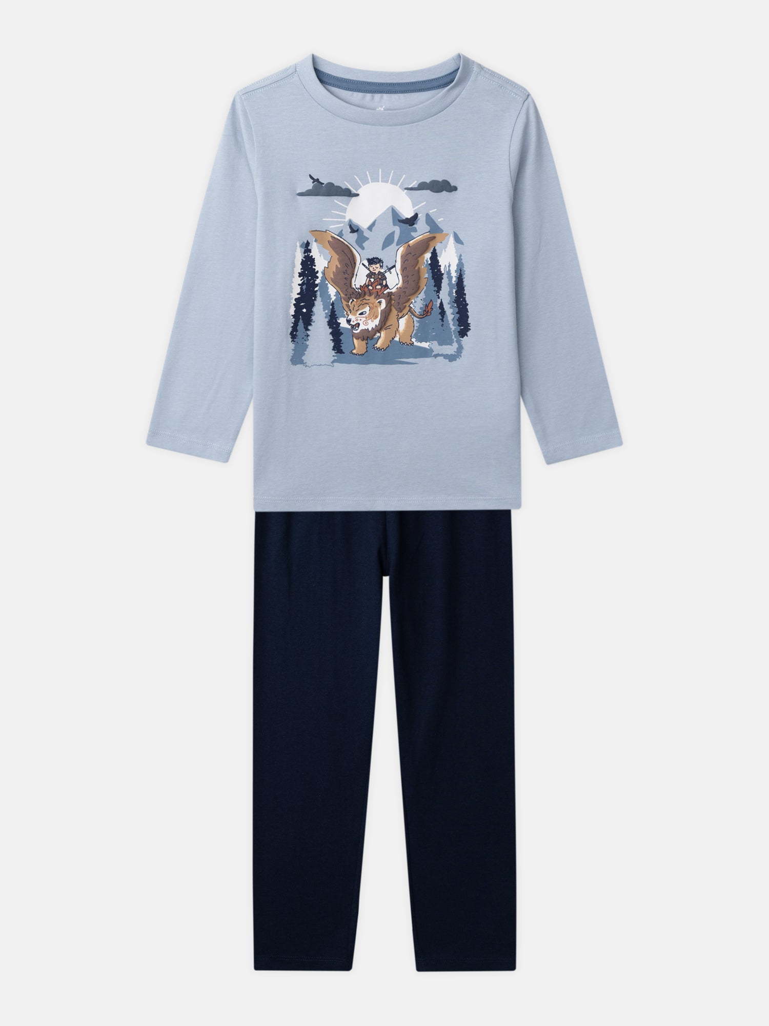 Pyjamas bleu ciel et marine imprimé griffon Garçon