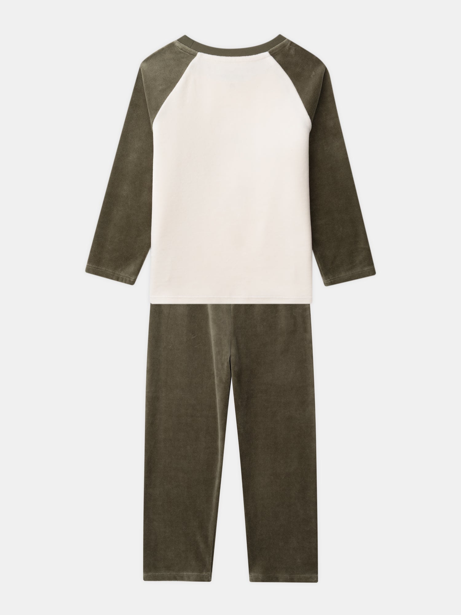 Pyjamas écru et kaki en velours imprimé dragon Garçon