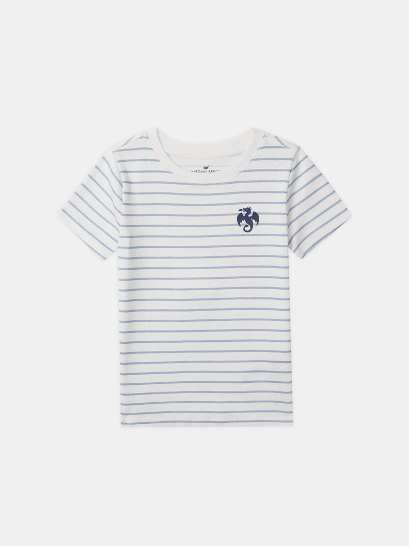 Lot 2 t-shirts écru imprimé dragon ou à rayures bleues Garçon