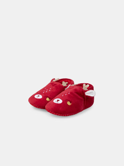 Chaussons rouge visage renne Bébé Fille